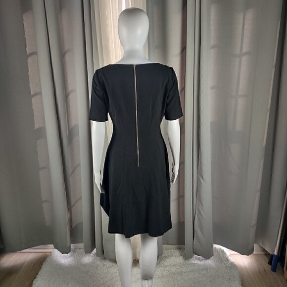 Tahari Arthur S. Levine Black Pencil Zip Short Sleeve Round Neck Dress Size 4 - Picture 3 of 10